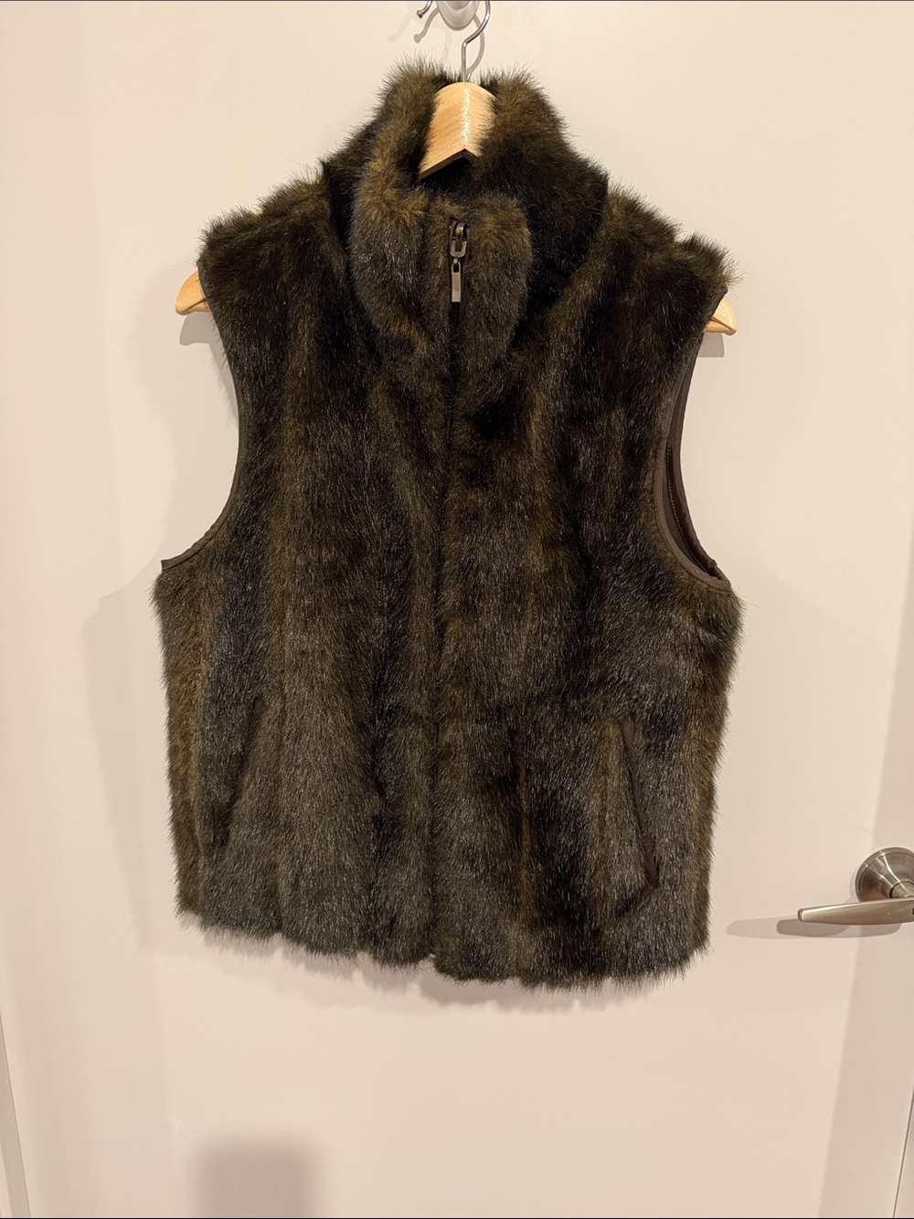 Faux Fur Sleeveless Vest in Dark Brown